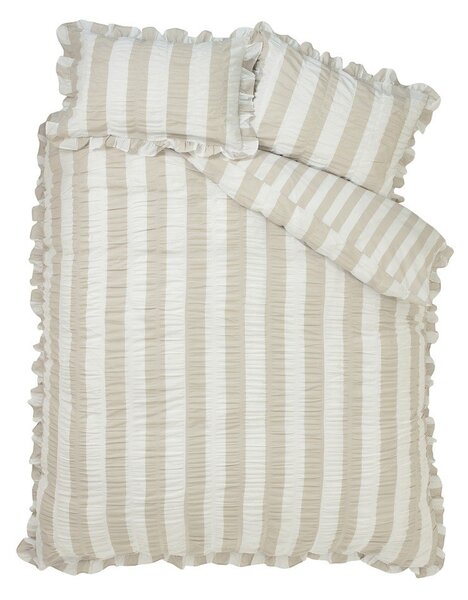 Set copripiumino e federa beige per letto singolo 135x200 cm Seersucker Frill Stripe – Catherine Lansfield