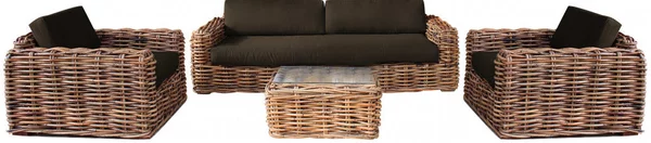 Set Salotto da Giardino Divano 2 Poltrone e Tavolino con Cuscini in Rattan Marrone