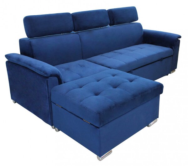 Divano Letto Derrick 234x148x84 cm in Tessuto Blu