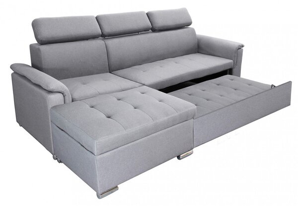 Divano Letto Derrick 234x148x84 cm in Tessuto Grigio chiaro