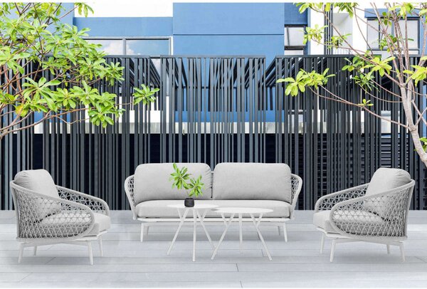 Set Salotto da Giardino Divano 2 Poltrone e Tavolino con Cuscini in Alluminio Grigio chiaro