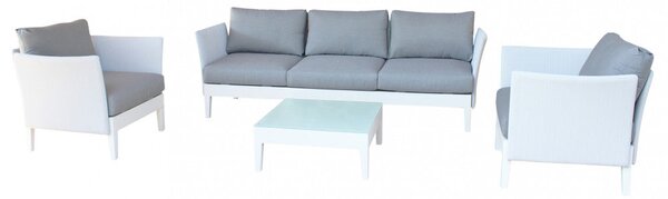 Set Salotto da Giardino Divano 2 Poltrone e Tavolino con Cuscini in Alluminio Bianco