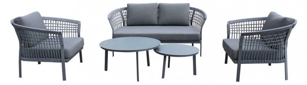 Set Salotto da Giardino Divano 2 Poltrone e Tavolino con Cuscini in Alluminio Antracite