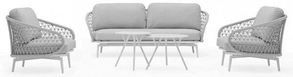 Set Salotto da Giardino Divano 2 Poltrone e Tavolino con Cuscini in Alluminio Grigio chiaro