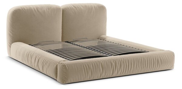 Letto matrimoniale imbottito beige con contenitore con rete inclusa 200x200 cm Martina – Micadoni