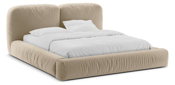 Letto matrimoniale imbottito beige con contenitore con rete inclusa 200x200 cm Martina – Micadoni