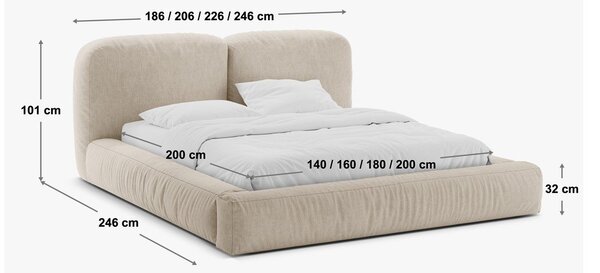 Letto matrimoniale imbottito beige con contenitore con rete inclusa 200x200 cm Martina – Micadoni