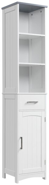 Armadietto Bagno Alto 3 Ripiani 1 Cassetto 1 Anta 34x30x163 cm in MDF Bianco