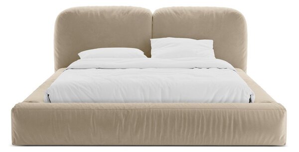 Letto matrimoniale imbottito beige con contenitore con rete inclusa 200x200 cm Martina – Micadoni