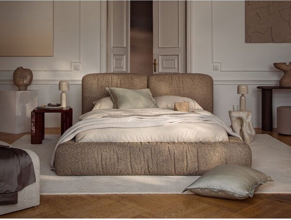 Letto matrimoniale imbottito beige con contenitore con rete inclusa 200x200 cm Martina – Micadoni