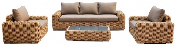 Set Salotto da Giardino Divano 2 Poltrone e Tavolino con Cuscini in Alluminio Marrone