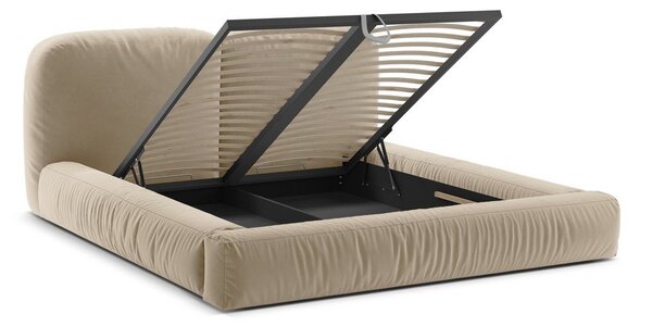 Letto matrimoniale imbottito beige con contenitore con rete inclusa 200x200 cm Martina – Micadoni