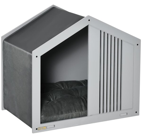 Cuccia per Cani a Casetta 60x43x55 cm in Truciolare e Poliestere Grigio