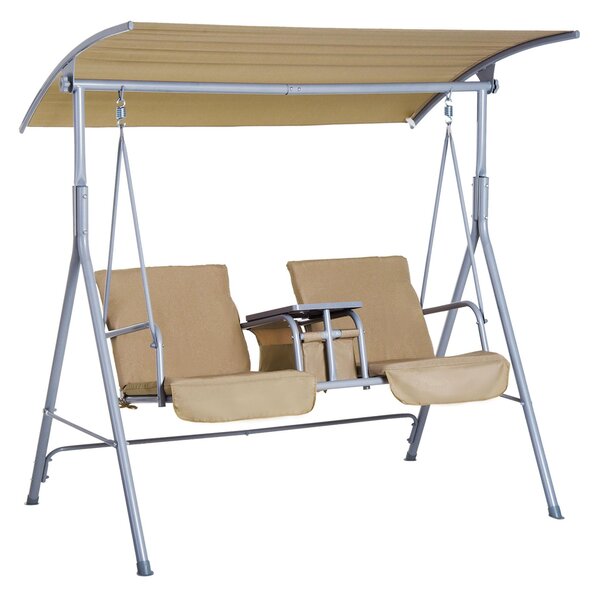 Dondolo 2 Posti da Giardino 175x112x165 cm in con Tavolino in Metallo e Poliestere Beige