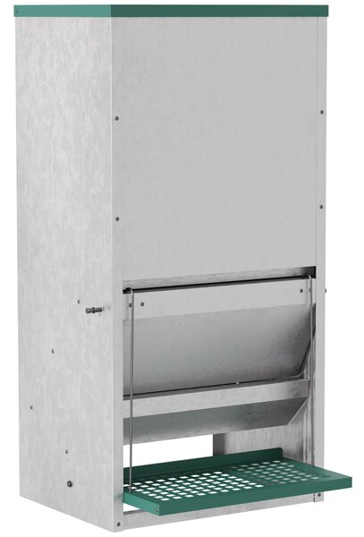 Mangiatoia per Galline 33,5x38,5x66 cm in Metallo Zincato e Alluminio Argento