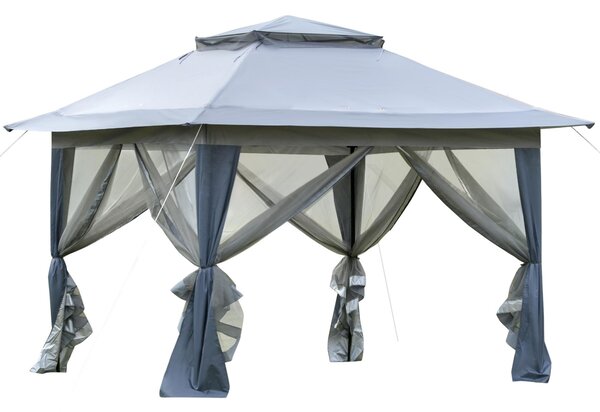 Gazebo da Giardino 3,64x3,64x2,94m in Acciaio e Tessuto Oxford Grigio