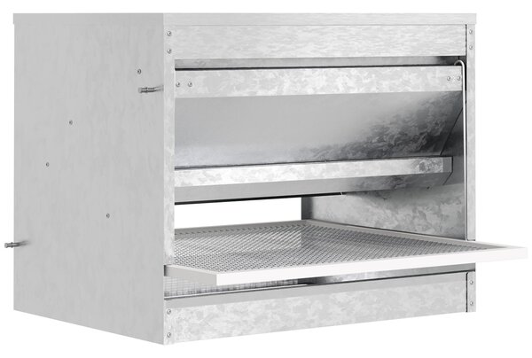 Mangiatoia per Galline 51x38x40,5 cm in Metallo Zincato e Acciaio Inossidabile Argento