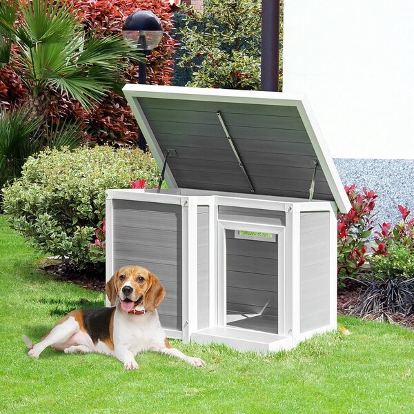 Cuccia per Cani da Esterno 102x70x73 cm in WPC Grigio, Bianco