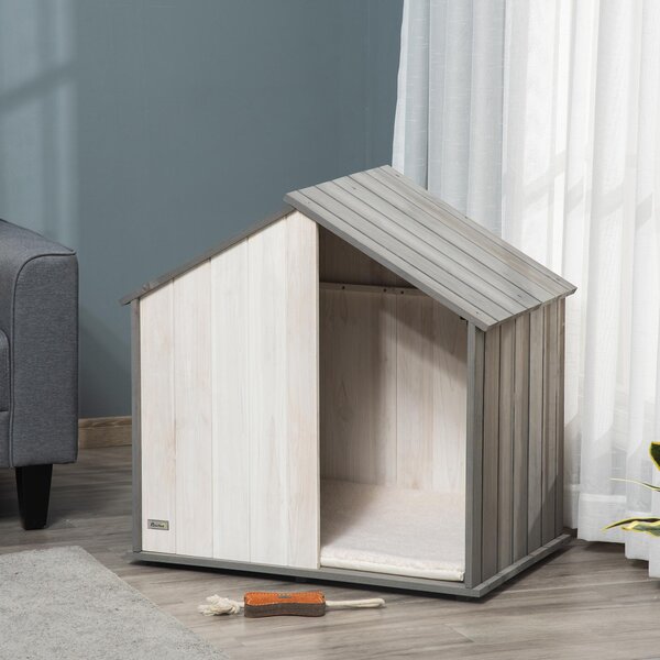 Cuccia per Cani a Casetta 83,5x54x82,5 cm in in Legno di Pino Grigio e Bianco