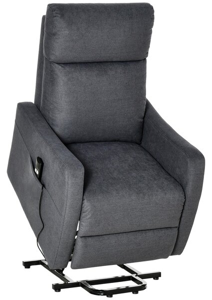 Poltrona Alzapersona Elettrica 1 Motore 68x87x104 cm in Tessuto Effetto Lino Nero