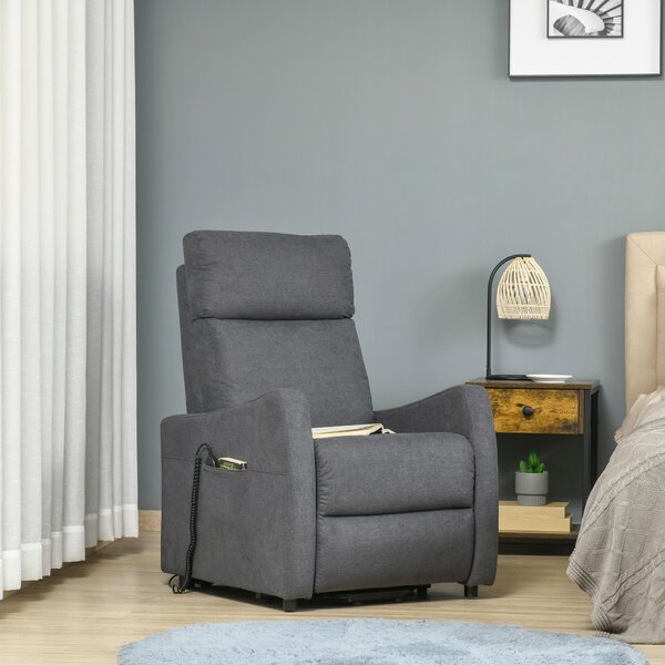 Poltrona Alzapersona Elettrica 1 Motore 68x87x104 cm in Tessuto Effetto Lino Nero