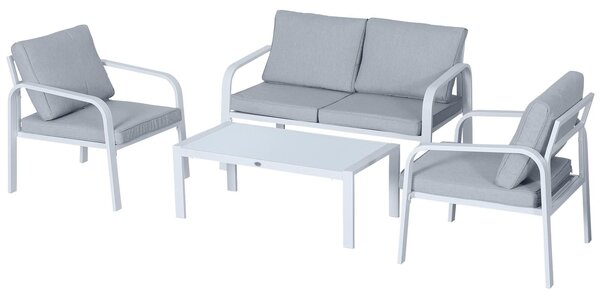 Set da Giardino Divano 2 Poltrone e Tavolino in Alluminio Bianco e Grigio