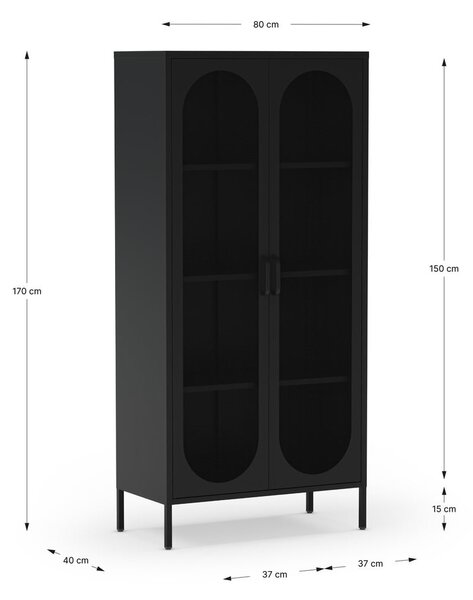 Armadietto nero in metallo 80x170x40 cm Diora – Marckeric