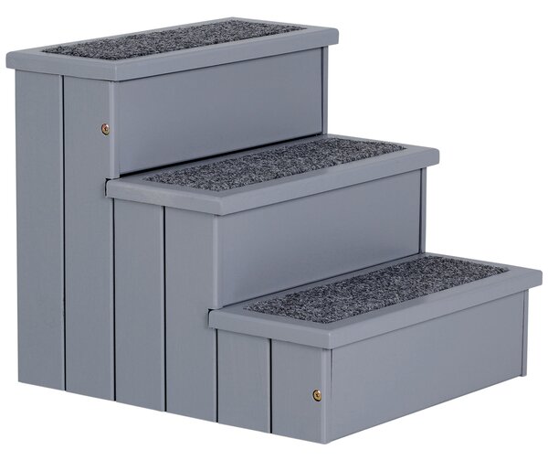 Scaletta per Cani 3 Gradini 40,5x44,5x38 cm in in Legno di Pino Grigio
