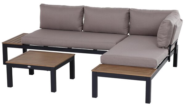 Set da Giardino Divano Angolare e Tavolino in Alluminio Grigio