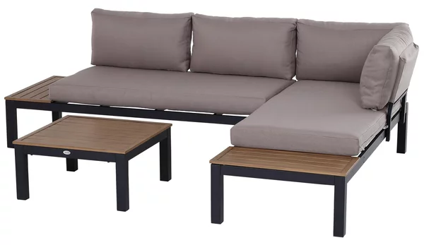 Set da Giardino Divano Angolare e Tavolino in Alluminio Grigio