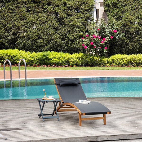 Lettino Prendisole da Giardino 180x56x72 cm in Legno e Texteline Nero