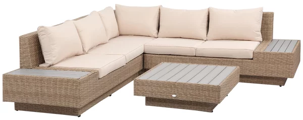 Set da Giardino Divano Angolare e Tavolino in Rattan Marrone chiaro