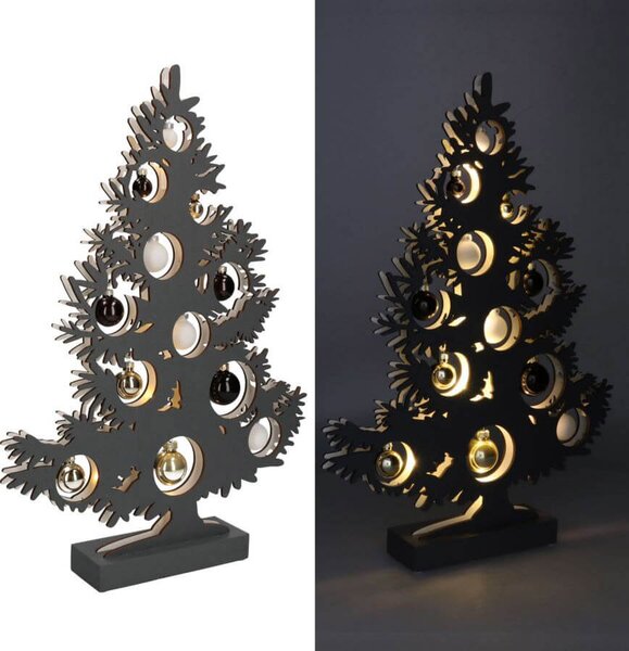 Albero di Natale in Legno 50 cm con Led e Palline Antracite