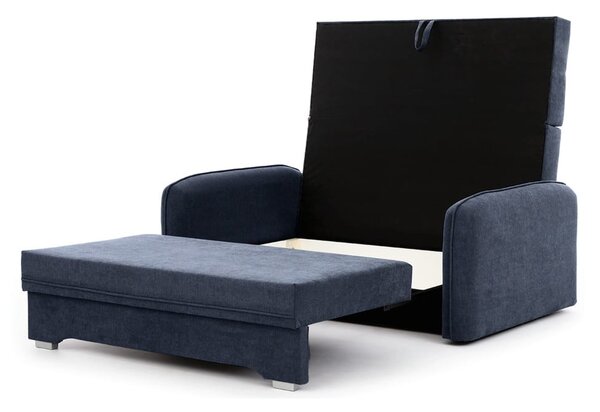 Divano blu scuro allungabile/con contenitore e rivestimento in ciniglia 155 cm Laine – ELTAP