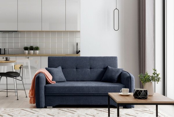 Divano blu scuro allungabile/con contenitore e rivestimento in ciniglia 155 cm Laine – ELTAP