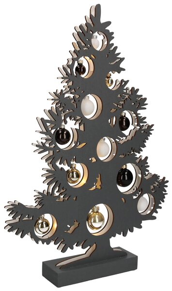 Albero di Natale in Legno 50 cm con Led e Palline Antracite