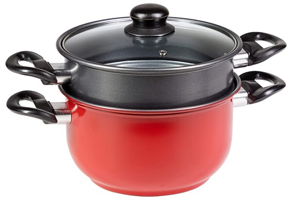 Batteria di Pentole 4 Pezzi in Alluminio Pressofuso Antiaderente Collection Set Friggi Vapo Grigio e Rosso
