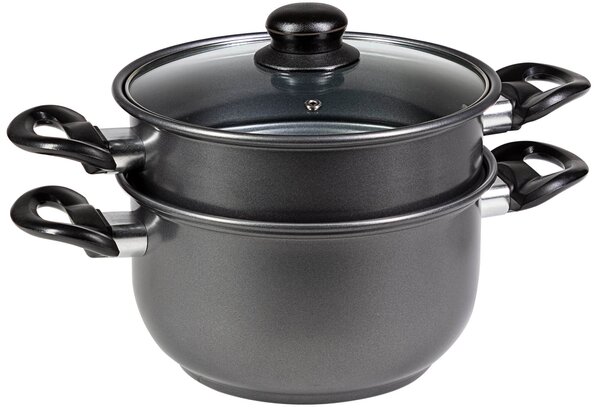 Batteria di Pentole 4 Pezzi in Alluminio Pressofuso Antiaderente Collection Set Friggi Vapo Grigio