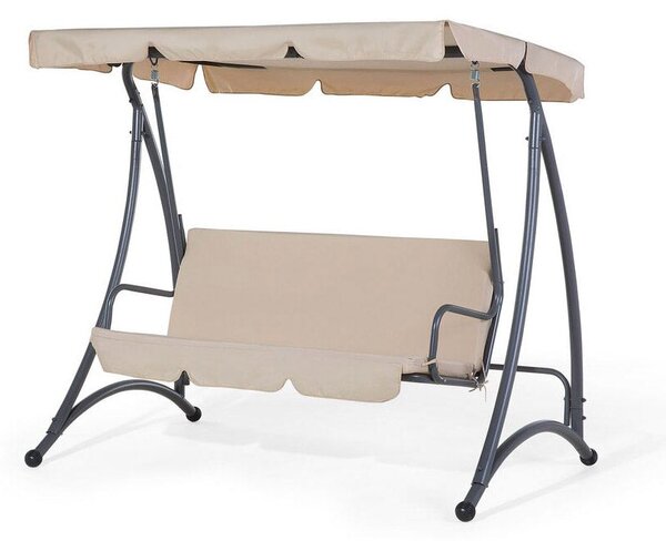 Dondolo 3 Posti da Giardino 110x170x153 cm in Metallo e Poliestere Ecru