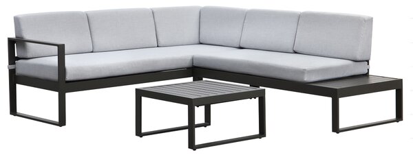 Divano Angolare da Giardino con tavolino in Alluminio Nero e Grigio
