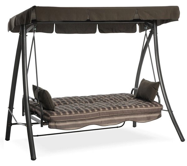 Dondolo Letto 3 Posti da Giardino 199x90x176 cm in Acciaio e Poliestere Marrone