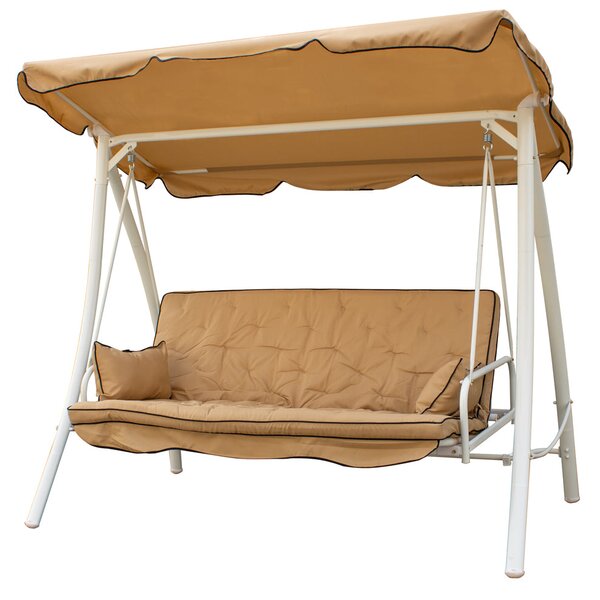 Dondolo Letto 3 Posti da Giardino 199x90x176 cm in Acciaio e Poliestere Beige