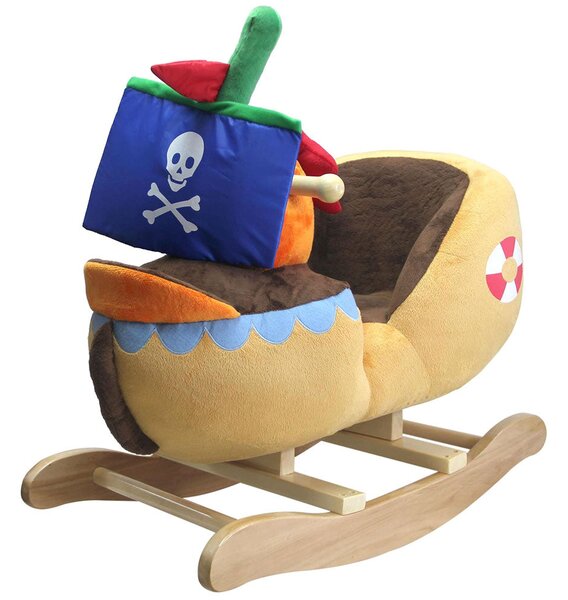 Dondolo Nave Pirata in Peluche e Legno per Bambini