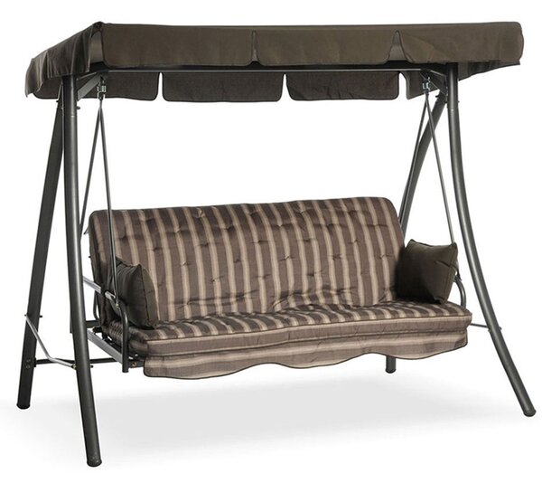 Dondolo Letto 3 Posti da Giardino 199x90x176 cm in Acciaio e Poliestere Marrone