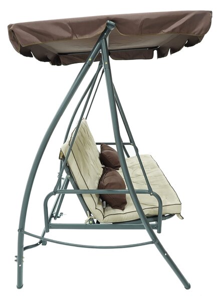 Dondolo Letto 3 Posti 202x115x170 cm in Acciaio e Poliestere Andromeda Marrone e Ecrù