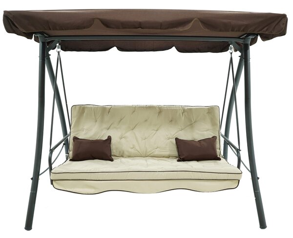 Dondolo Letto 3 Posti 202x115x170 cm in Acciaio e Poliestere Andromeda Marrone e Ecrù