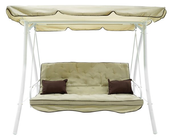 Dondolo Letto 3 Posti 202x115x170 cm in Acciaio e Poliestere Andromeda Ecrù