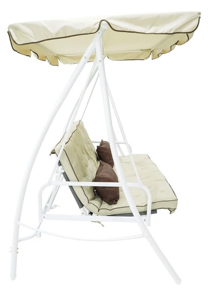 Dondolo Letto 3 Posti 202x115x170 cm in Acciaio e Poliestere Andromeda Ecrù