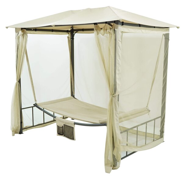 Dondolo Letto 3 Posti 237x155x217 cm con Copertura a Gazebo e Zanzariera Beige