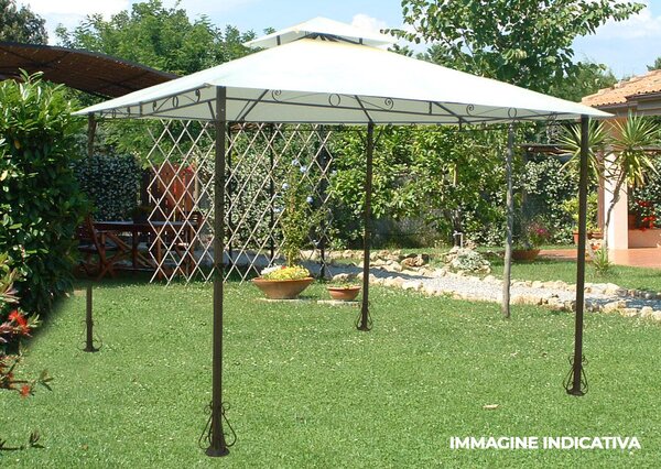 Gazebo da Giardino 3x3m in Acciaio e Poliestere Ecrù